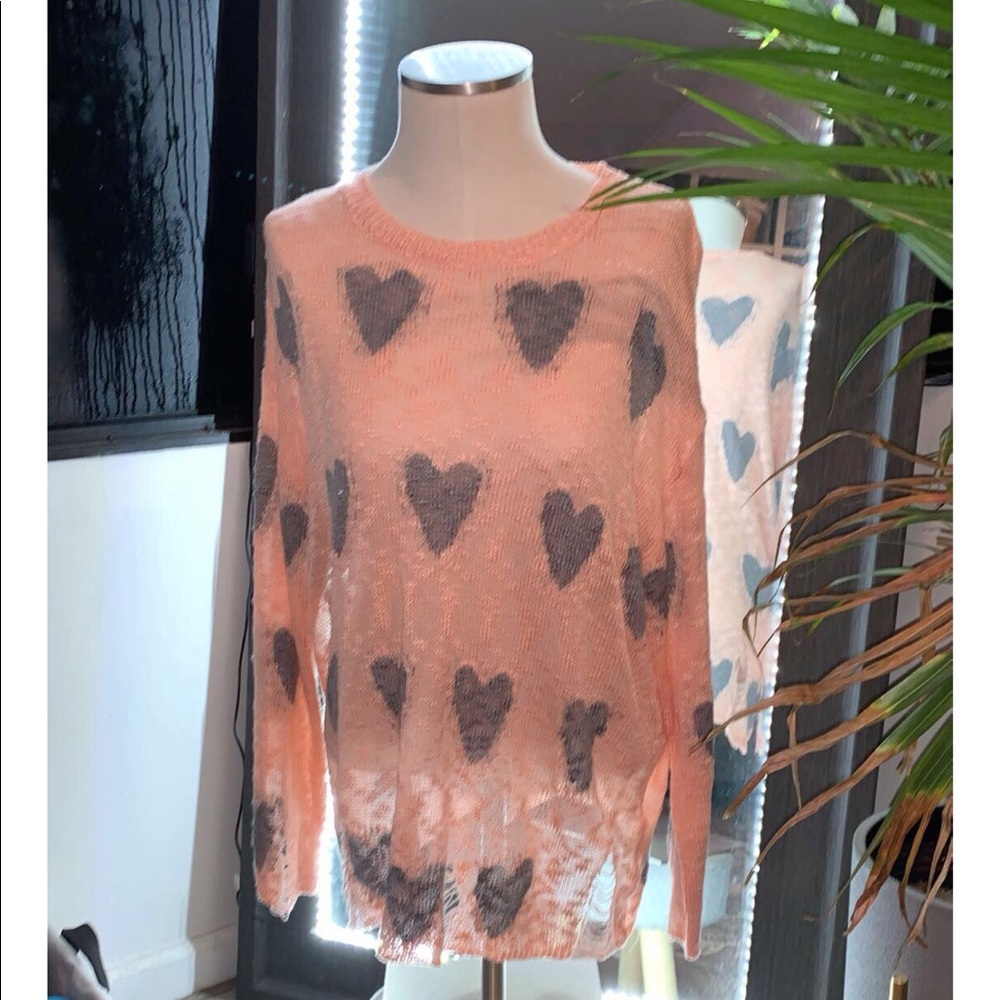 Bibi Pink Grey Heart Sweater